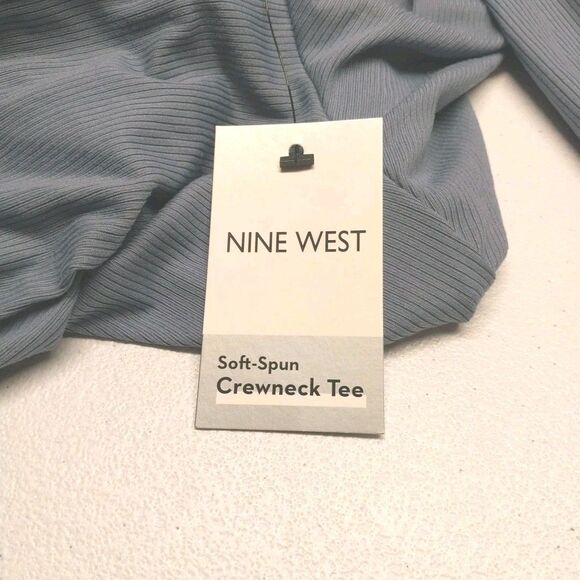 New Nine West Soft Spun Crewneck Tee XL Blue Long Sleeve Stretch Comfy Casual - Picture 6 of 7